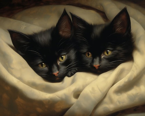 Two sleepy black cats - Art Print