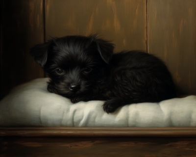 Black Sleeping Puppy - Art Print