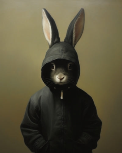 Black Rabbit in a Hoodie - Art Print