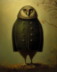 Owl in a winter coat  - Art Print