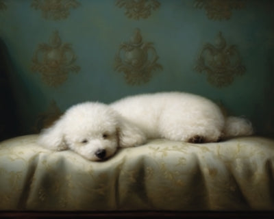 White Poodle Sleeping - Art Print