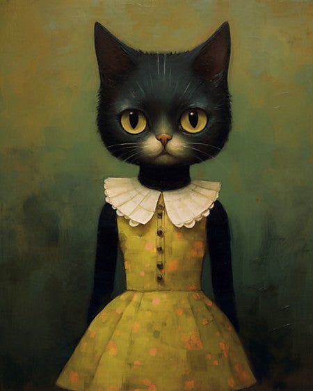 Black cat in a dress - Art Print
