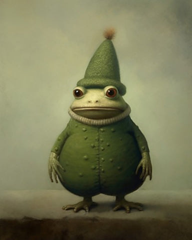 Frog in winter clothes  - Art Print