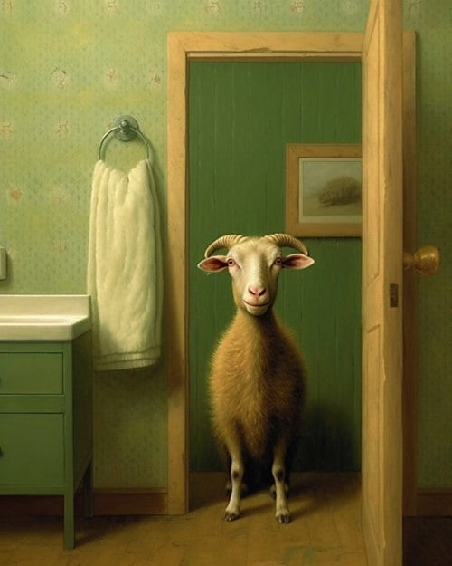 Goat in the Bathroom - Art Print