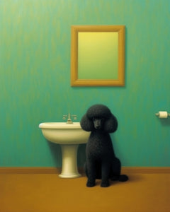Black poodle In Bathroom - Art Print