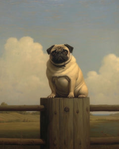 Pug on a Fence Post - Art Print