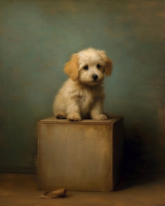Yellow Puppy on a Box - Art Print