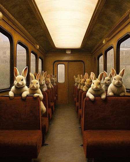 Lots of rabbits on a train - Art Print