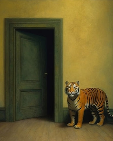 Tiger in the green door - Art Print