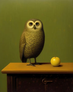Owl with an apple - Art Print