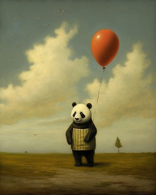 Panda with a red Balloon - Art Print