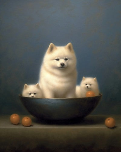 Akita and pups - Art Print