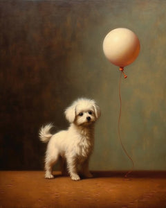 White Dog with Balloon- Art Print